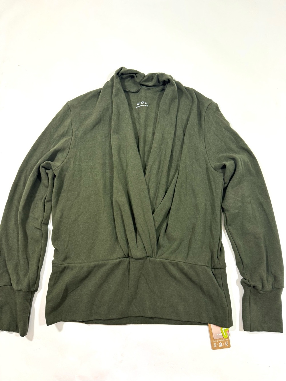 New OGL Surplice Tuckable Top Long Sleeve Dark Green
